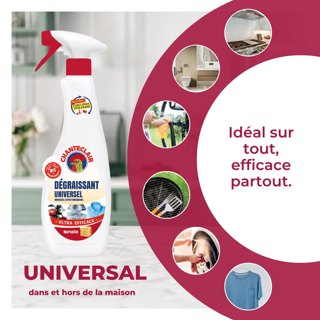 Chanteclair - Spray Dégraissant Universel Marseille, Idéaux sur Tout, Efficaces Partout, Fonctionne Tête en Bas - 12x 600 ml