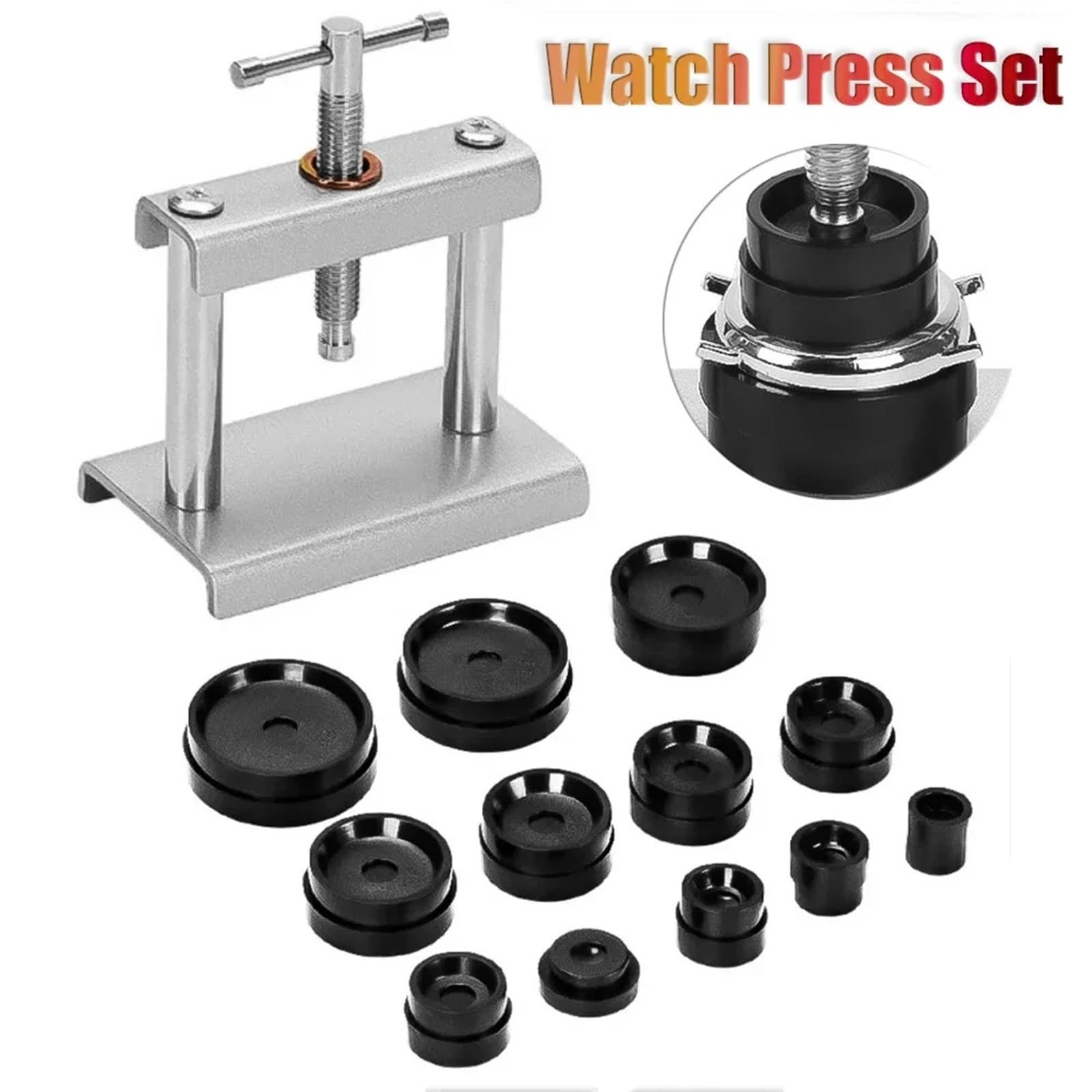 Juego de Prensa Reloj Profesional, Parte Trasera for Herramienta Cierre Caja y Troqueles Ajuste for reparación, Kit Troquel para Abrir Tapa Trasera de Reloj