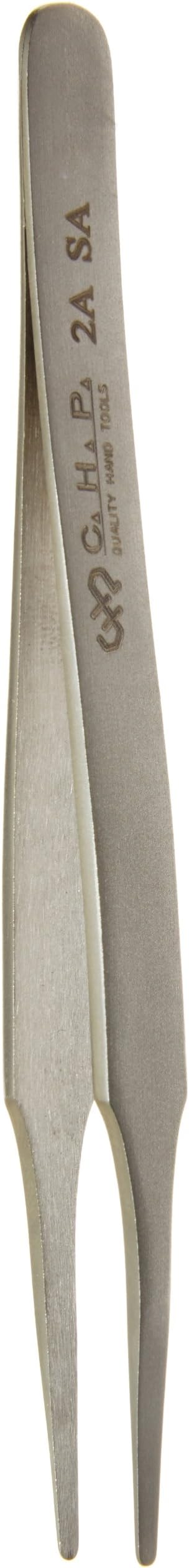 Hakko CHP 2A-SA Stainless Steel Non-Magnetic Precision Tweezers with Rounded Tips, Thin Tapered Tines, 4-3/4" Length