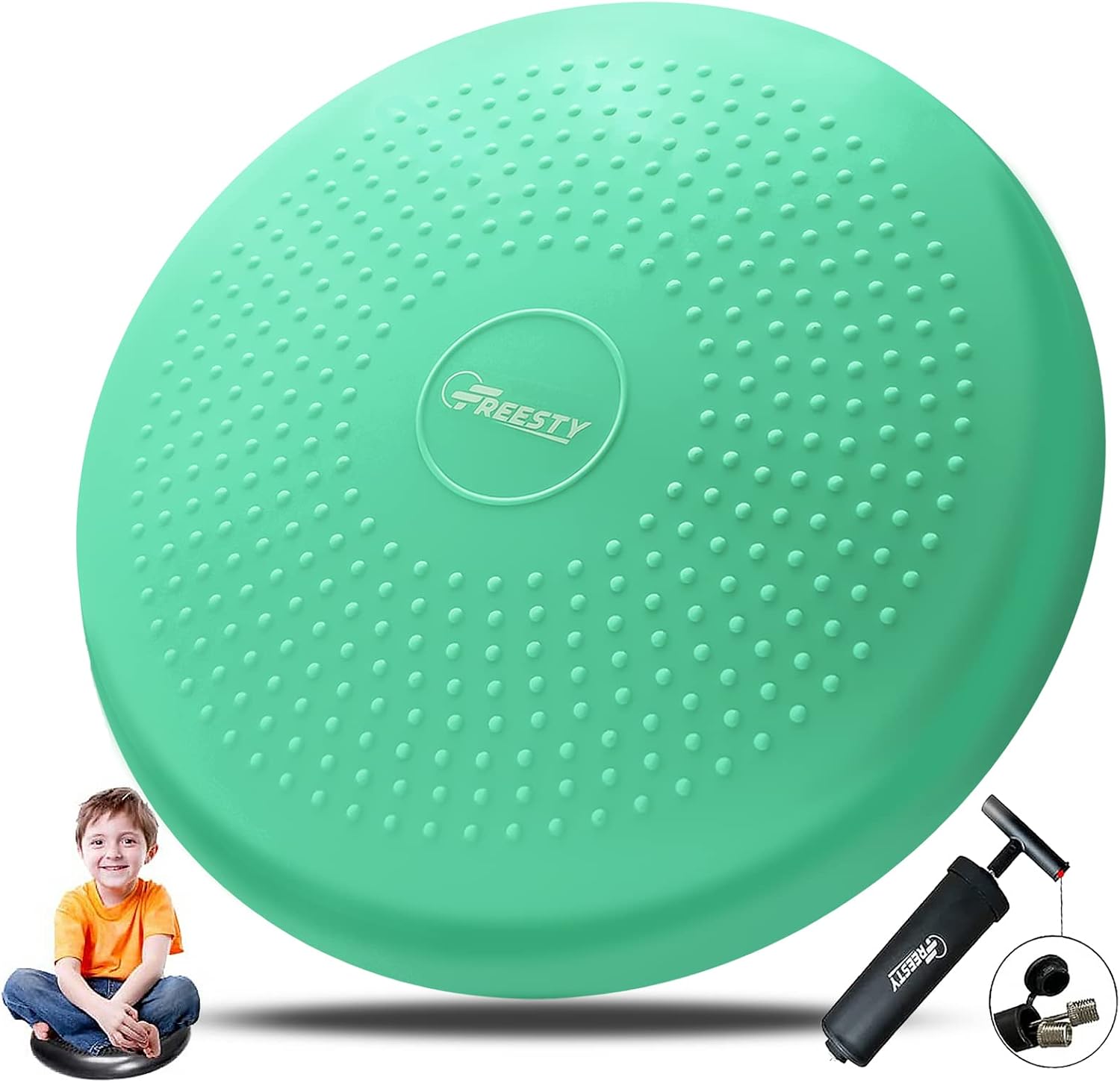 Freesty Wobble Cushion, Wiggle Seat with Pump, Air Stability Disc Core Trainer for Home & Gym, Office Desk Chair Cushion for Flexible Classroom Seat, Sensory Kids Cushion Seat for Fidget