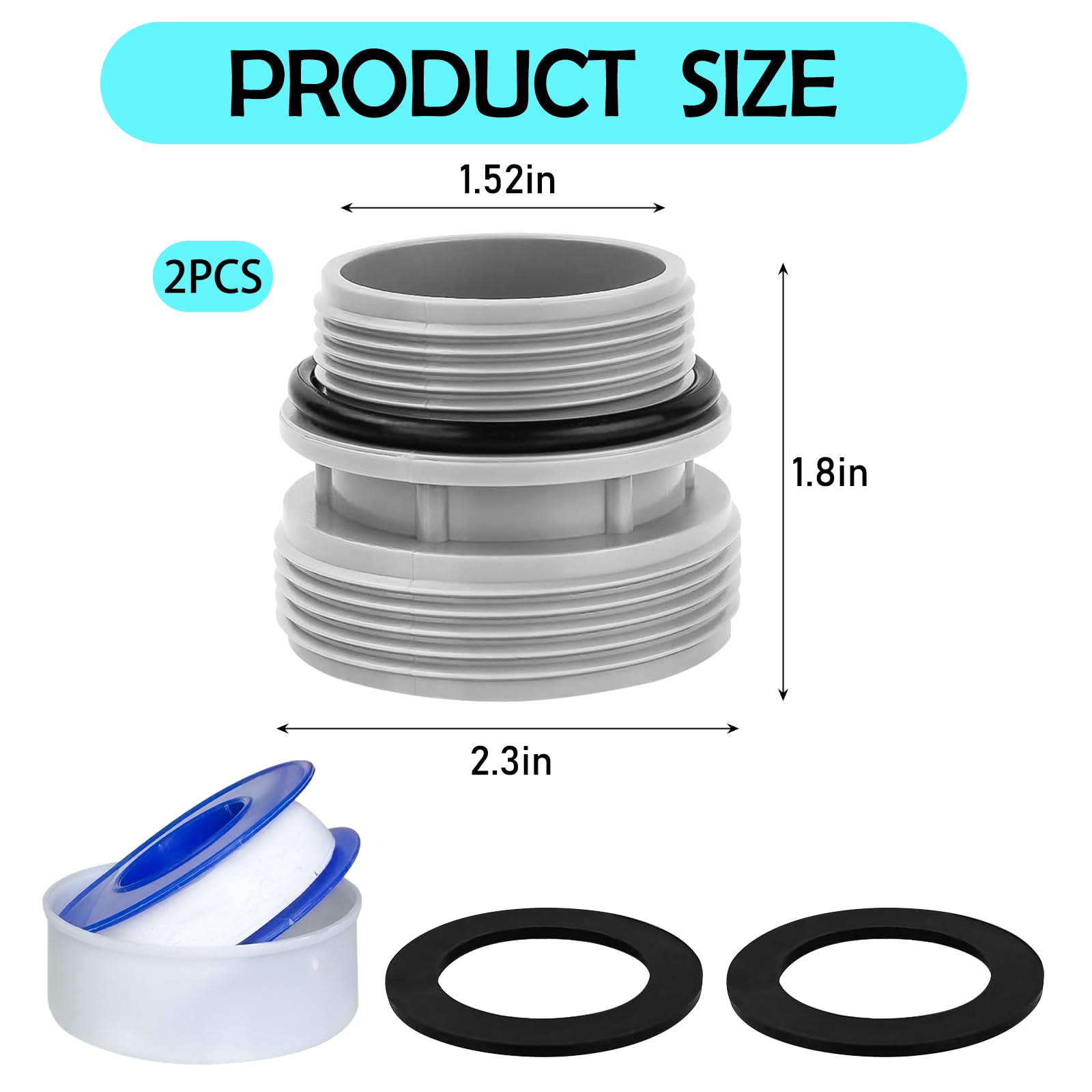 Adapter do węża basenowego, 2 szt., adapter do węża basenowego, 38 mm, akcesoria basenowe, tulejka, adapter węża z gwintem wewnętrznym do przykręcenia (B)