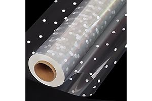 100ft x 34in Clear Cellophane Roll with White Polka Dots