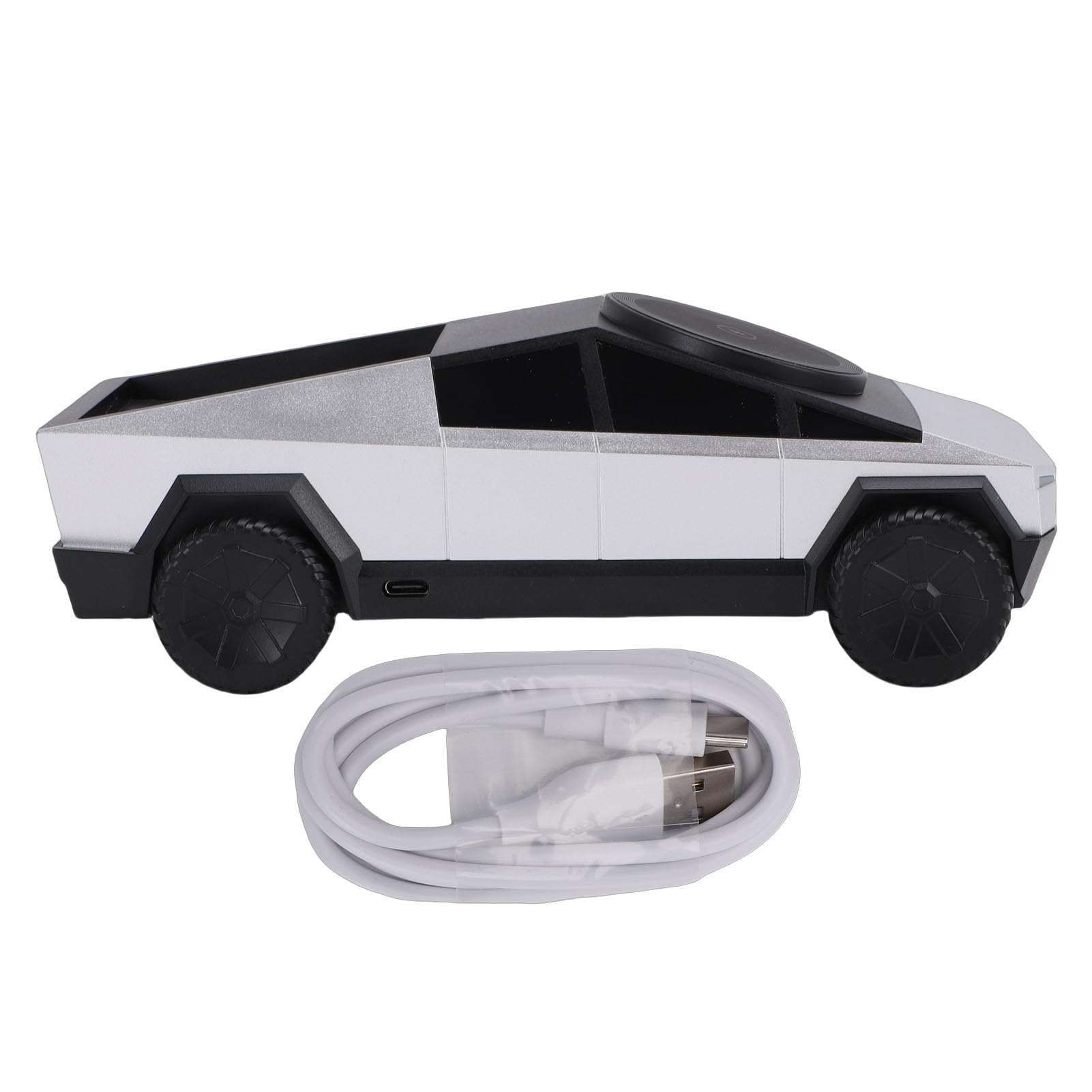 Lazmin112 Estación Carga Inalámbrica 3 En 1, Modelo Coche Escala 1:25, Cargador con Rotación Automática y Luz Ambiental, Estación Carga Magnética, para Teléfono, Reloj y Auriculares (Silver)