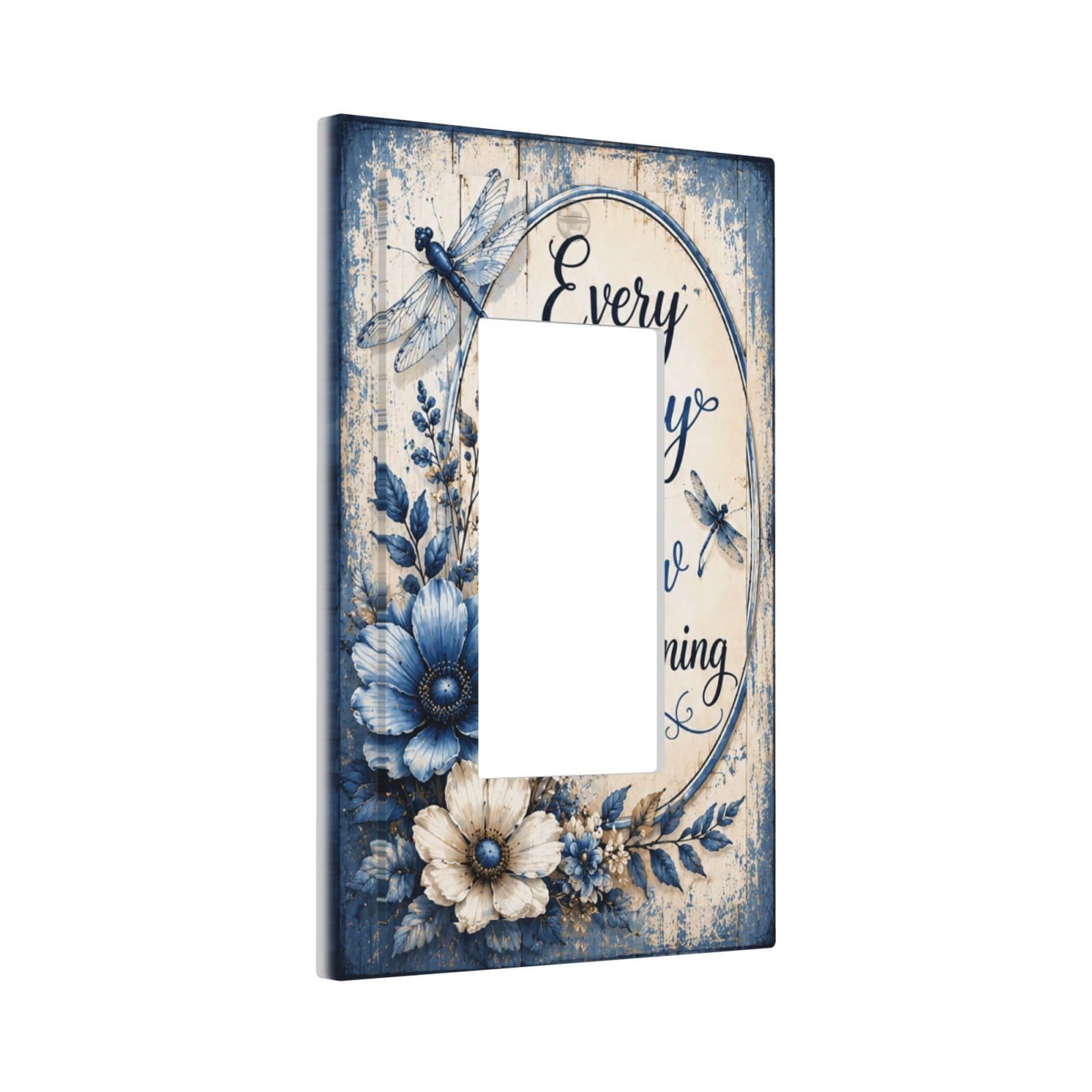 Yamxbfa Inspirational Floral Quote Blue White Wildflower Dragonfly Decorative Outlet Covers 1 Gang Rocker Light Switch Cover Plate Single Wall Plates Switch Plate Covers Faceplate For Home Decor