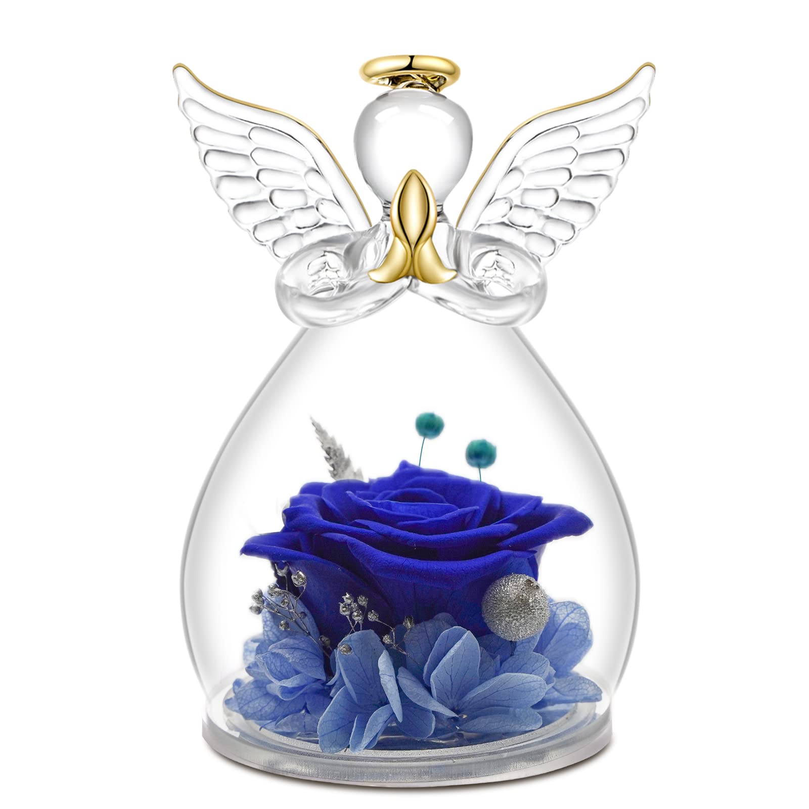 ZTL Angelo rosa regalo per donne, angelo custode in vetro con rosa, regalo per sua mamma, nonna, moglie, vera rosa conservata, regalo per Natale, Ringraziamento, San Valentino, compleanno