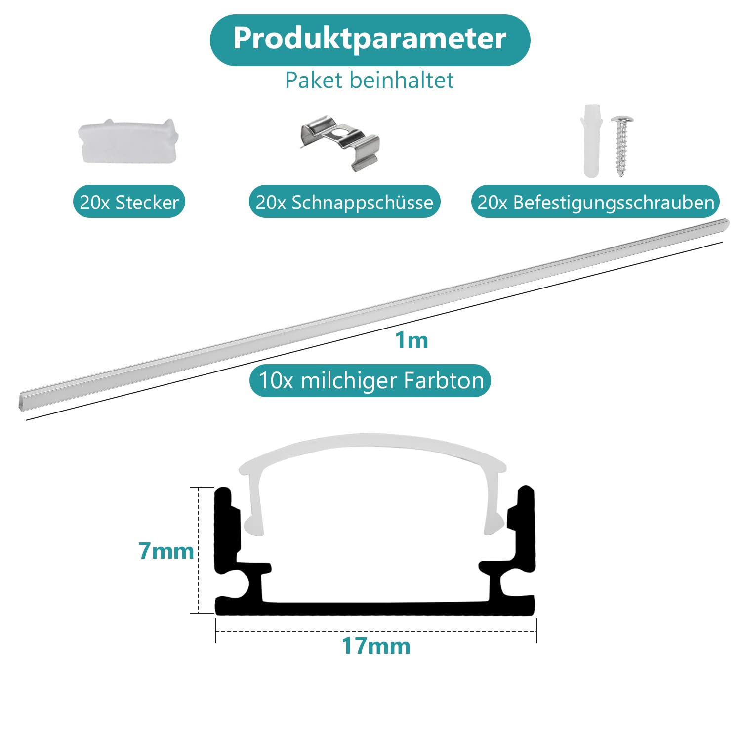 Gimisgu Profil aluminiowy LED, 1 m, 30 sztuk, w kształcie litery U, profil aluminiowy do taśm LED / taśmy/taśmy LED profil aluminiowy srebrny wraz z osłoną, klipsami montażowymi i łącznikami narożnymi