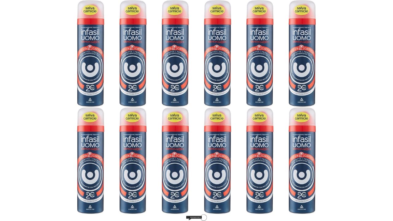 12x Infasil Uomo Derma 48h Deodorant Spray Salva Camicie mit 2C Molekül und Betacyclodextrin, 150 ml,+ Italy shop Kostenloser Schlüsselanhänger