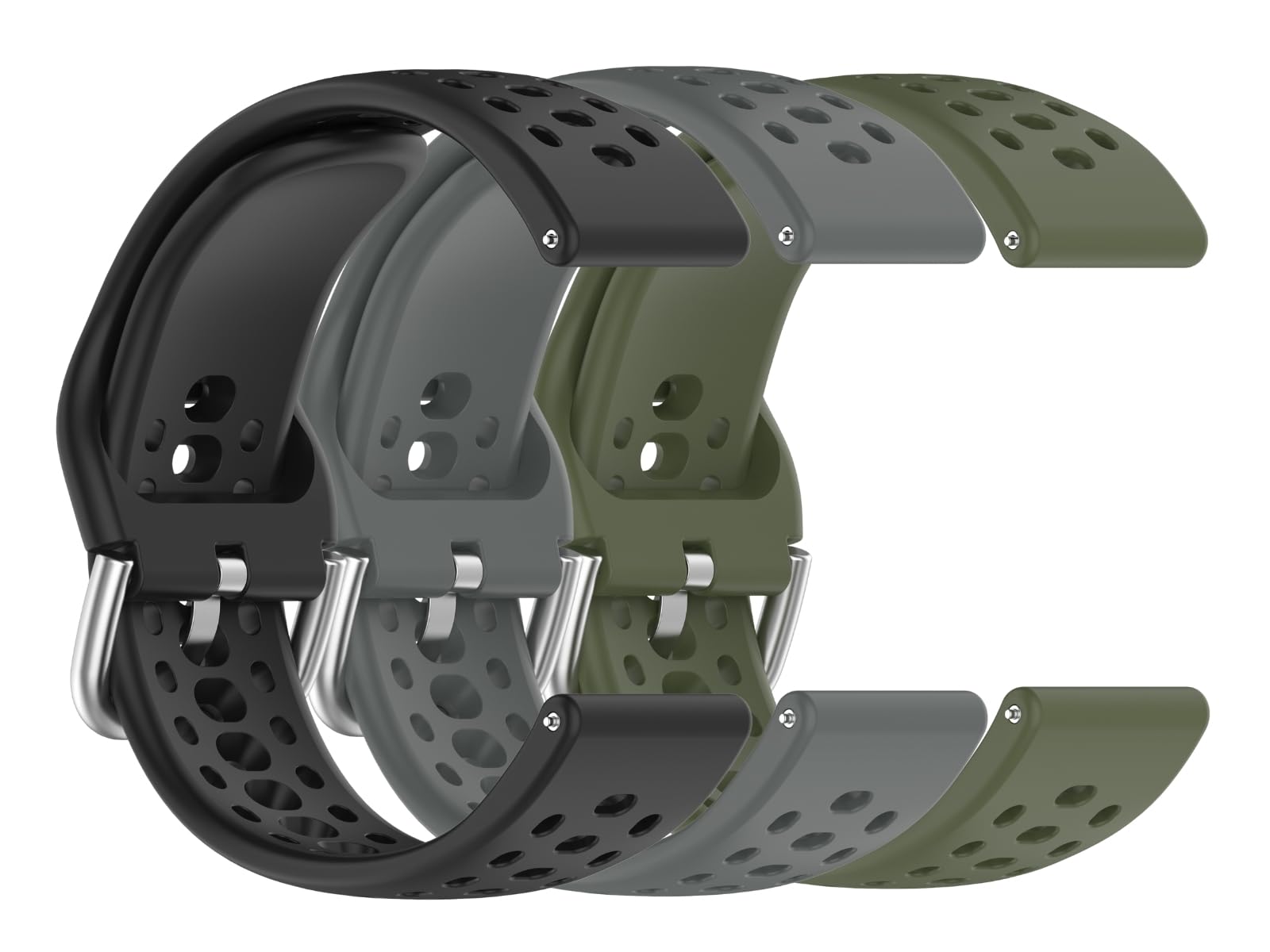 Bracelet de montre de 20 mm pour Amazfit Active 2, bracelet de montre de sport à dégagement rapide en silicone compatible avec Amazfit Active 2/Active (lot de 3, noir/gris sidéral/vert