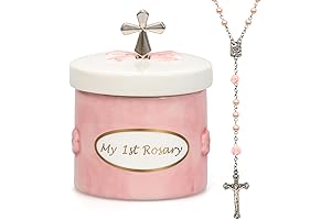 Adorable Pink Baptism Rosary Keepsake Box for Baby Girls - 'My First Rosary'