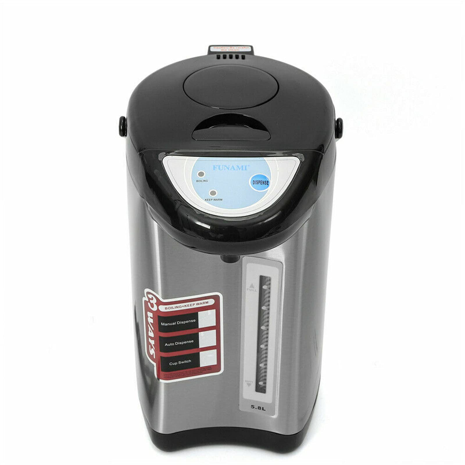 Hervidor de agua de 5,8 litros, dispensador de agua caliente, termo, conservación del calor, de acero inoxidable, control de teclas, 750 W (negro)