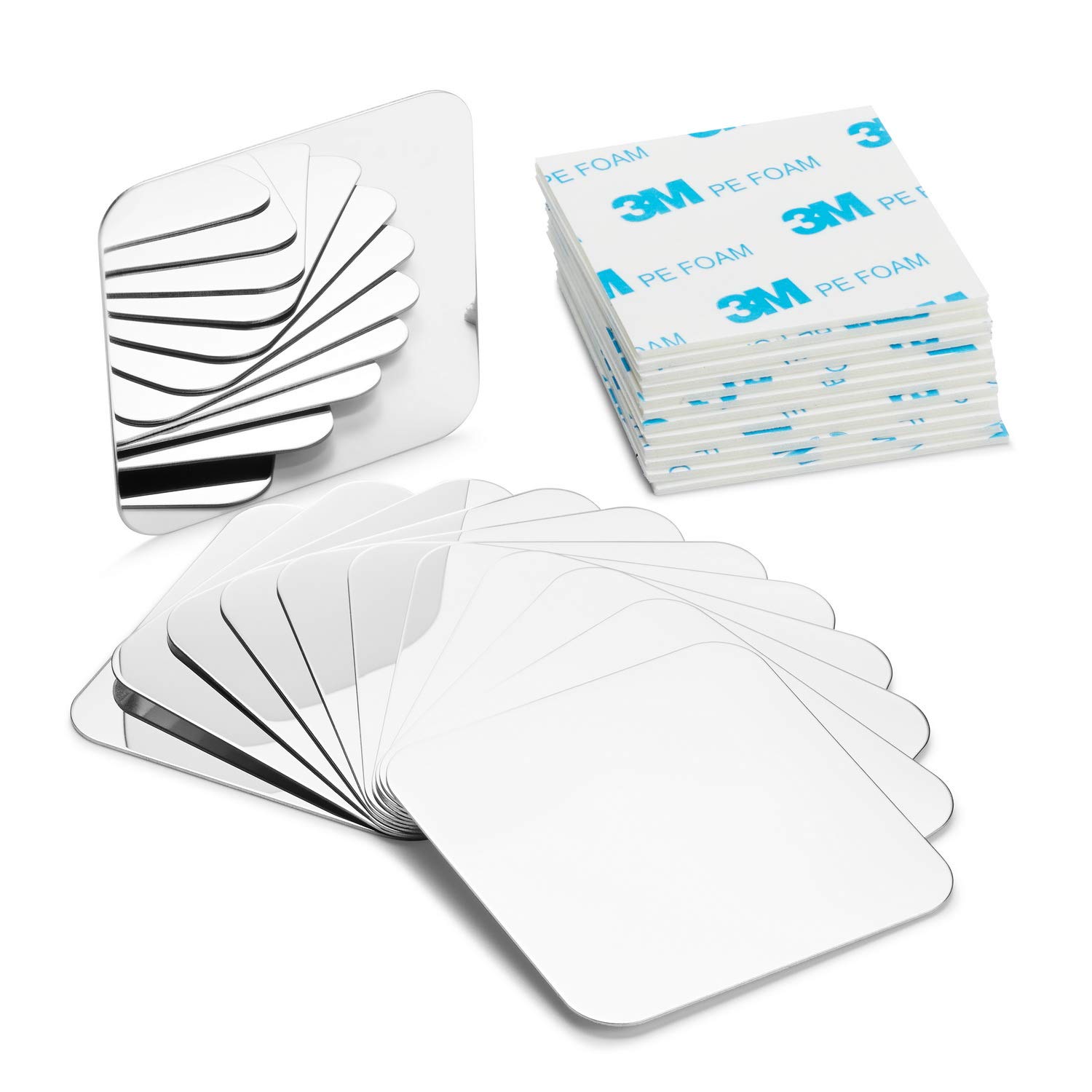 Mirror Tiles for Crafts, Metal Square Mosaic Tiles with Adhesive Sticker, 2 Inch 12 Pieces Mirror Sheets Bulk