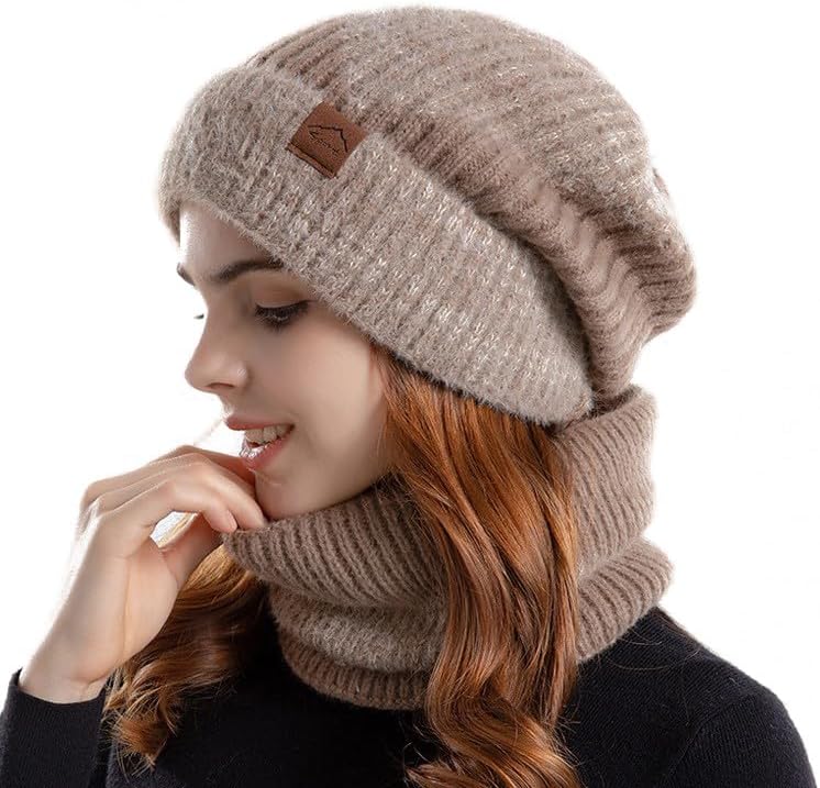 NOOFNO Hats with Hair Attached for Women Winter Plush Warm Hats with Detachable