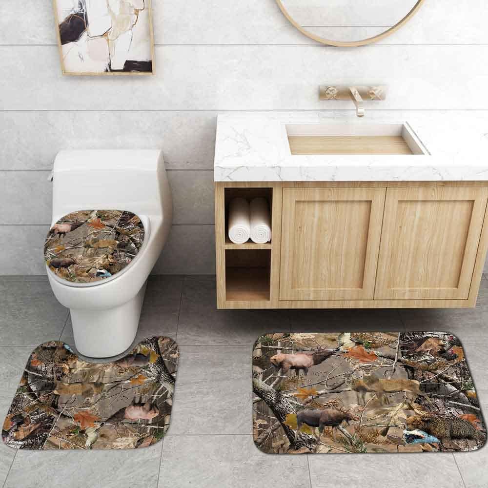 OLEBETY 4PCS/Set Camo Deer Shower Curtain, Elk Moose Bear Mallard Duck Turkey Animal Hunting Fishing Woodland Lodge Rustic Cabin Bathroom Decor, Non-slip Bath Rugs Toilet Mats, Gifts for Men, Wildlife : Home & Kitchen