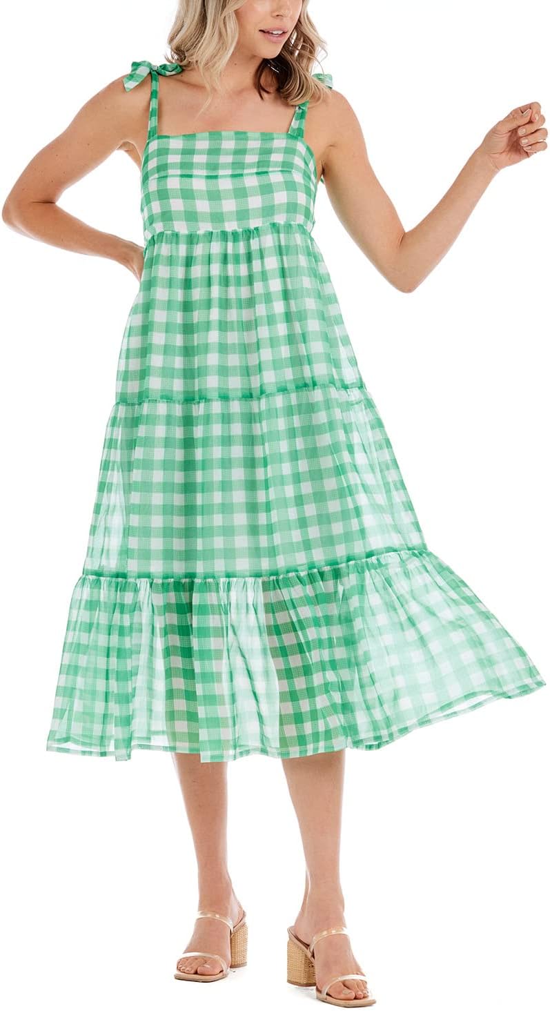 Abito Midi Mud Pie Vivianne In Chiffon Blu A Quadretti, Senza Maniche, Con Corpetto Aderente E Gonna Fluida, Taglia L - 4