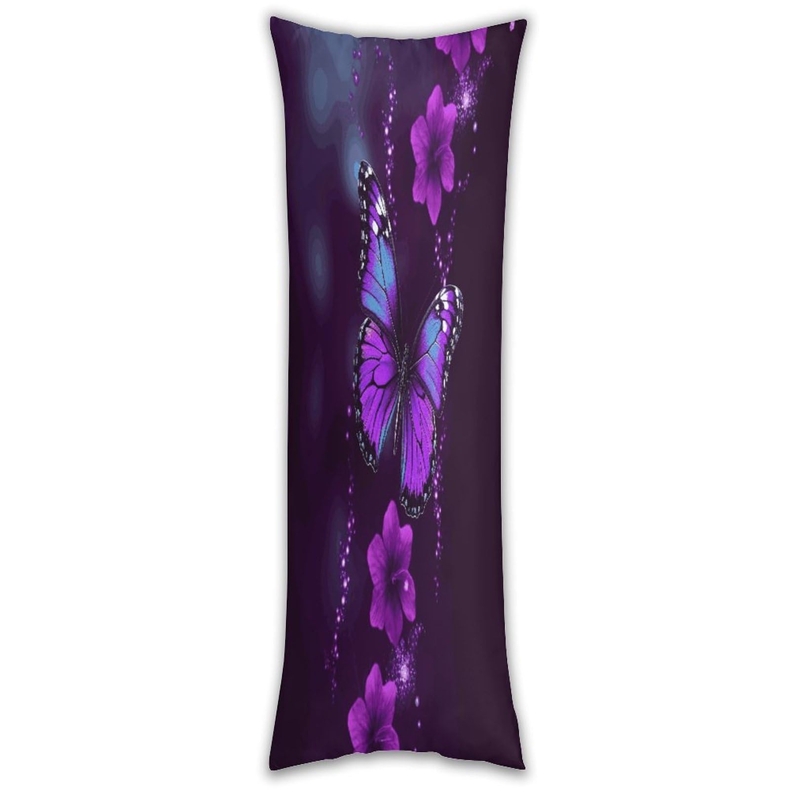 Purple Butterfly Long Pillow Case with Zipper Ultra Soft Microfiber Long Pillow Cover Breathable Body Pillow Protector Soft Wrinkle Pillowcase for Bed Sofa Bedroom 53 X 19 in