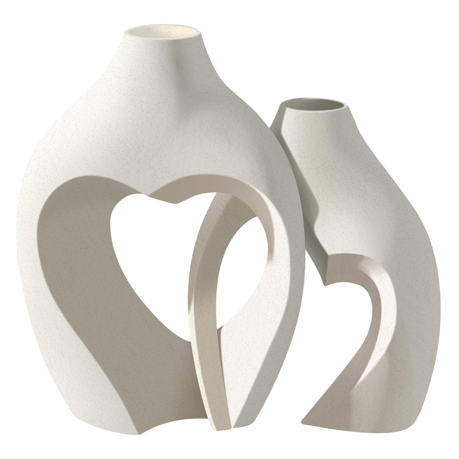 zexstar White Vases for Decor, Heart Shaped Ceramic Vase Set of 2, Nordic Modern Heart Vases, Minimalist Decorative Vase for Table Centerpiece Wedding Living Room House Decoration