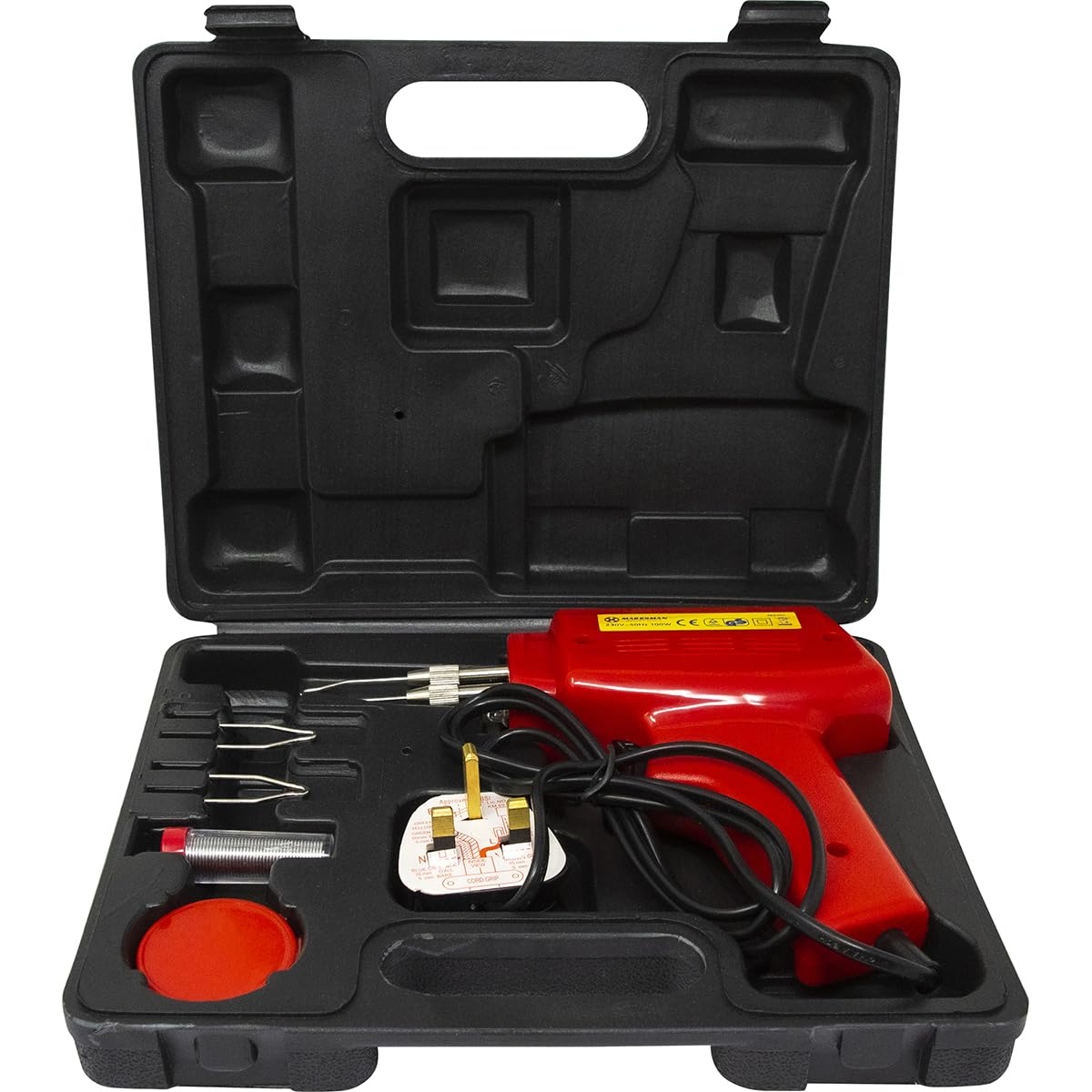 100W Soldering Gun Kit - with Case & Plug | Bright Lamp, 230V Electrical Power Hand Tools, Tips Attachments | Multi Purpose DIY, Ideal for Home & Workshop Use