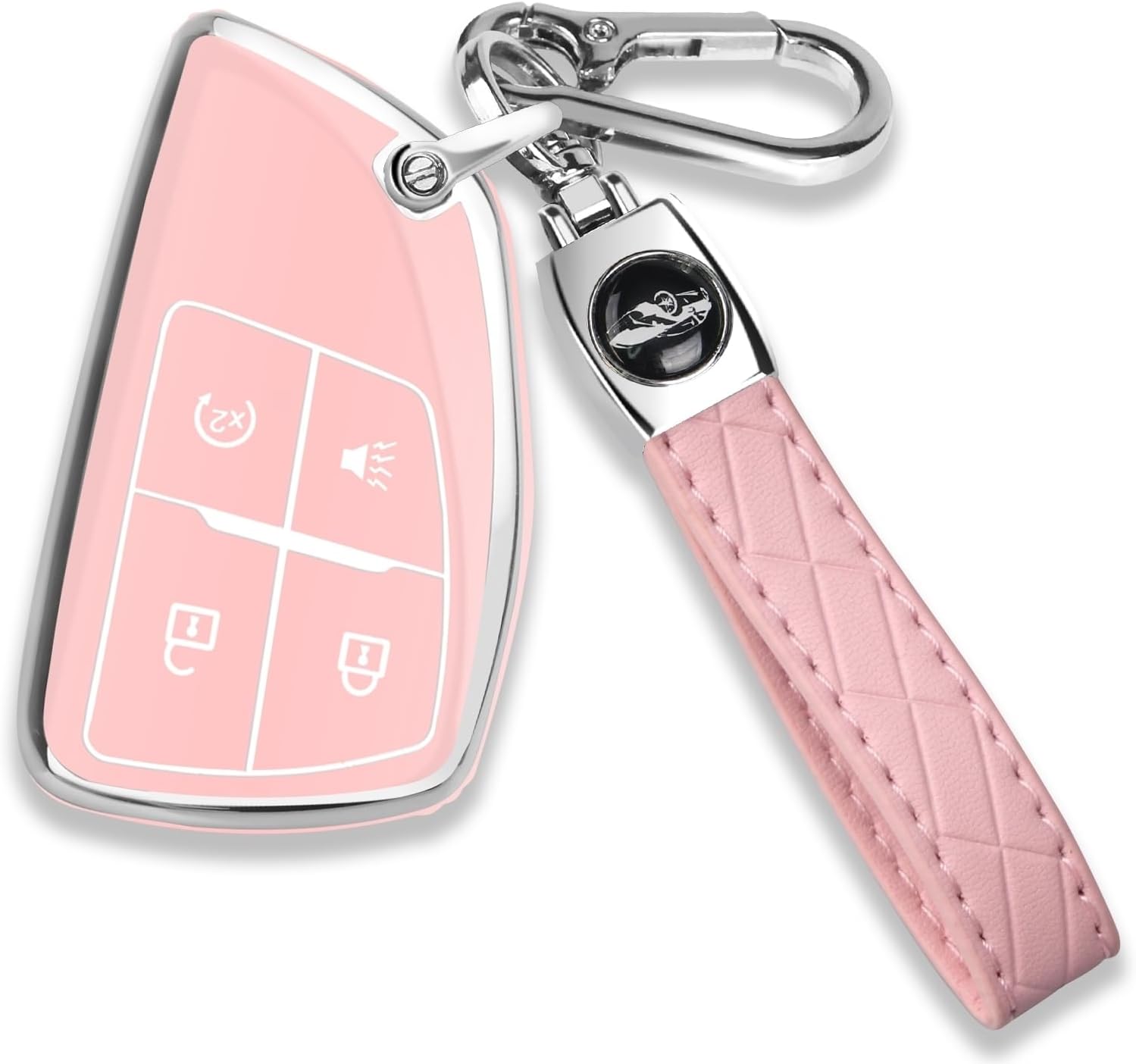 QBUC for Chevy Key Fob Cover with Keychain Soft TPU Protection Case Compatible with 2021-2026 Chevy Tahoe Suburban GMC Yukon Denali Silverado 6-Buttons(Gold Trim Ivory)