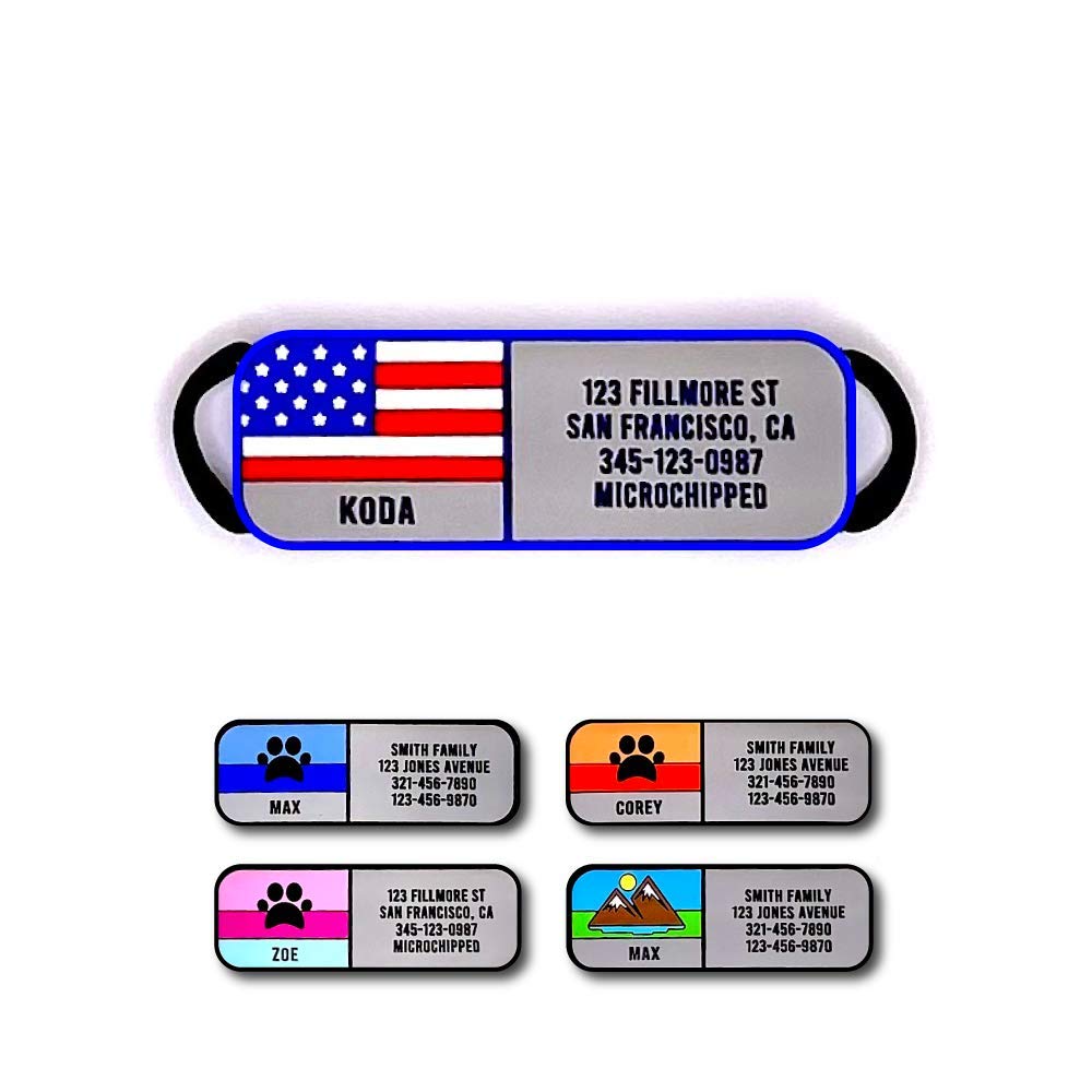 LYP Soundless Slide- On Collar ID Tag - Designer Deep Engraved Silicone – Engraving Will Last - Pet ID Tags, Dog Tags, Cat Tags (US Flag, Medium)