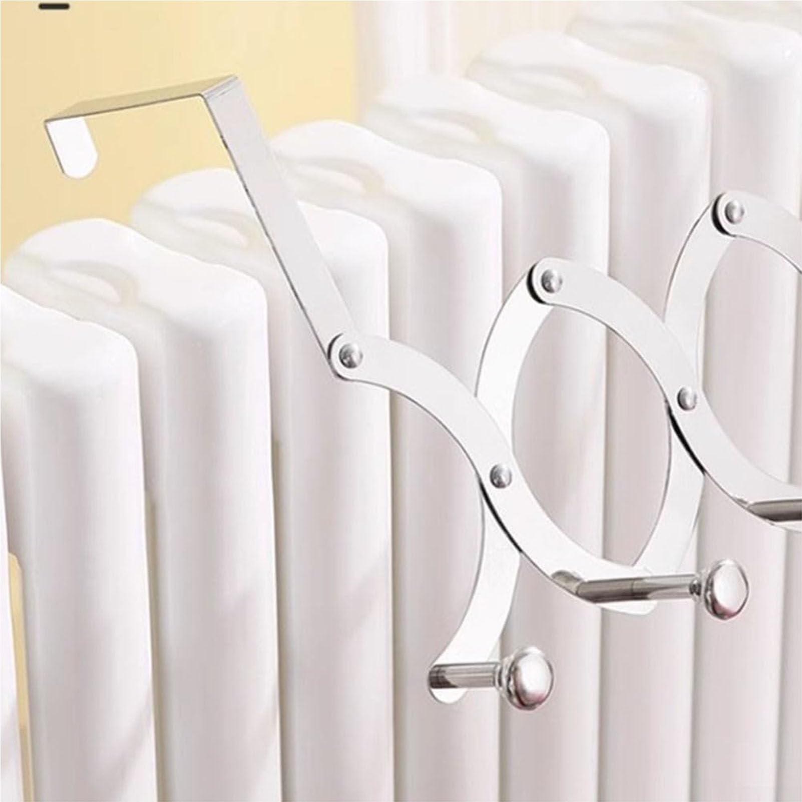 Einziehbarer Wäschetrockner aus Edelstahl, für Heizkörper konzipiert, über dem Heizrohr, Tablar für Ofenkleidung, Starke Belastbarkeit,Stainless Steel,Four Hooks
