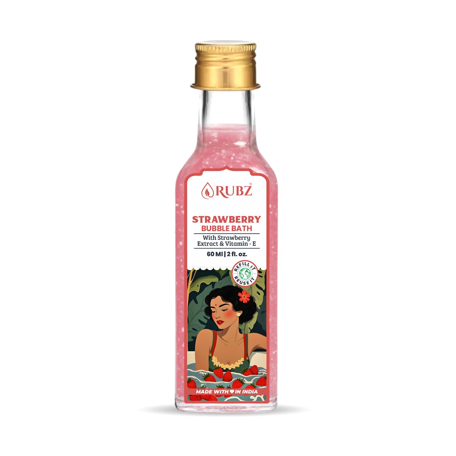 Rubz Strawberry Bubble Bath - 60 ml | Sweet Fruity Foam for Bathtub & Baby Bath | Fills Your Tub with Playful Bubbles & a Juicy Strawberry Aroma | Suitable for Kids & Adults-image-33