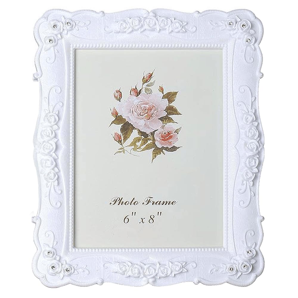 Bdkmms White Picture Frame, 4X6inch Resin Carved Frame Vintage Picture Frames For Tabletop Wall Display