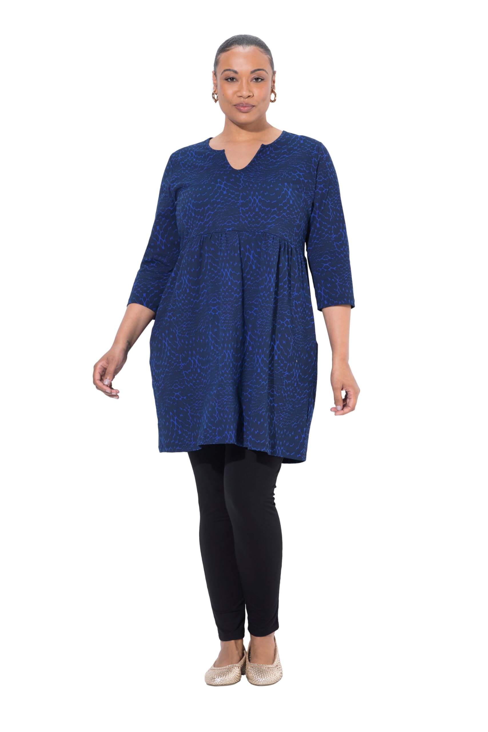 Ulla Popken Damen große Größen Übergrößen Plus Size Longshirt, A-Linie, Tunika-Ausschnitt, Taschen 842802