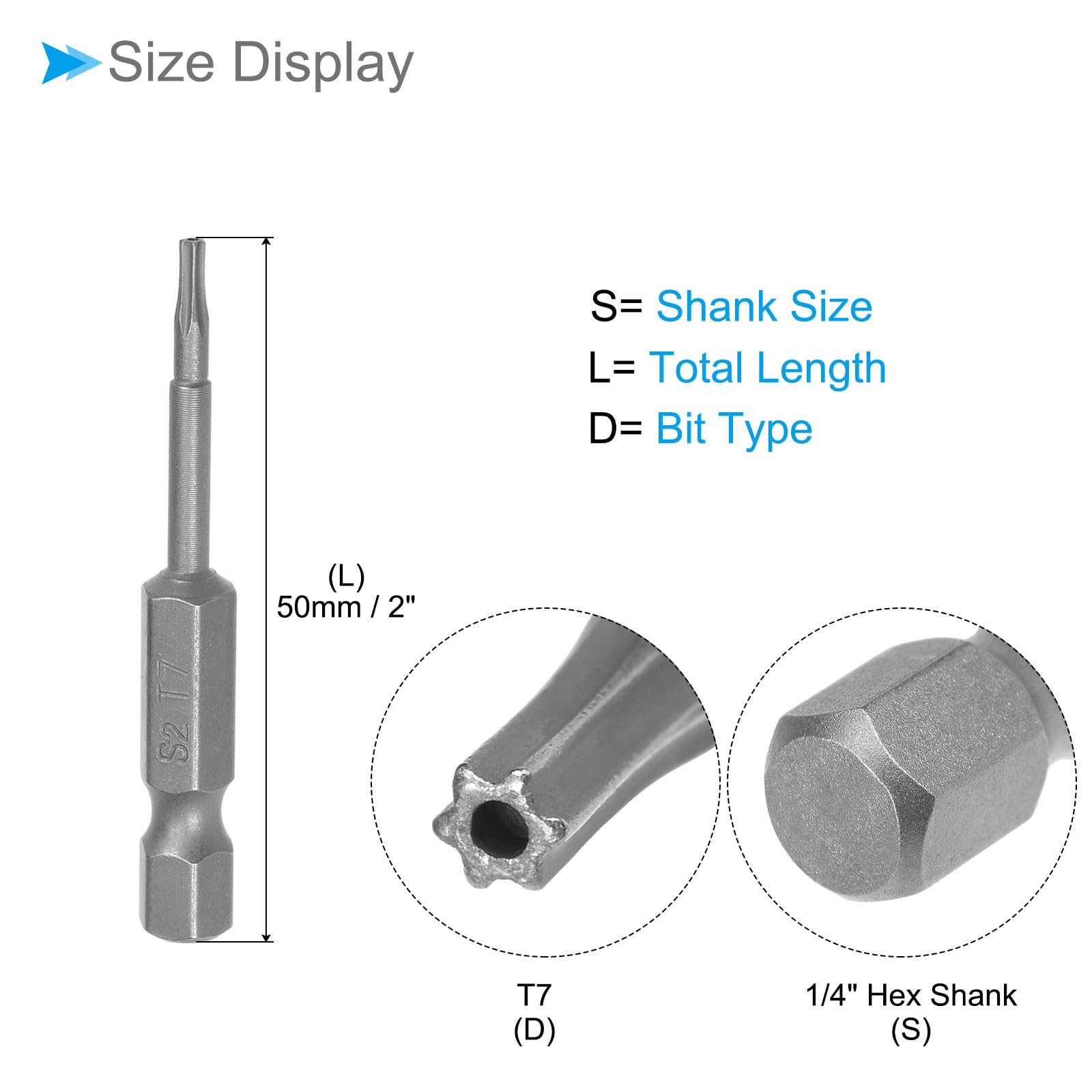 CoCud T7 Torx Head Screwdriver Bit, 2" Long 1/4 Inch Hex Shank, Magnetic Security Tamper Proof Star Drill Driver - Image 2