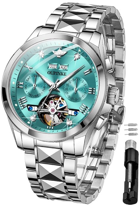 Image of OUPINKE Watches for Men Automatic Skeleton Self Winding Dress Wrist WatchBusiness Waterproof Luminous Tungsten