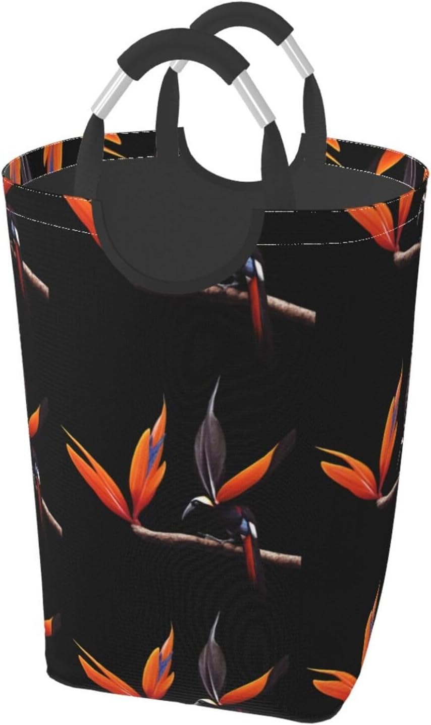 Colorful bird of paradise Foldable storage bag, 50L capacity, suitable for laundry room, dormitory bedroom, dirty clothes storage basket.