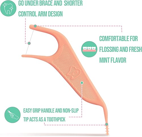 Miniatura 4 de Dr. Emma Hilos Dentales de Ortodoncia para Brackets, Palillos de Hilo Dental Ortho, Sabor a Menta 60 UnidadesBolsa (Rosa, Paquete de 2)