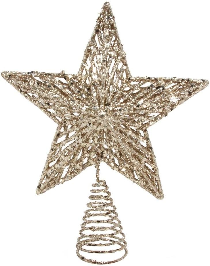 Gisela Graham Christmas White Gold Colour Glitter Tree Top Star Topper 23cm