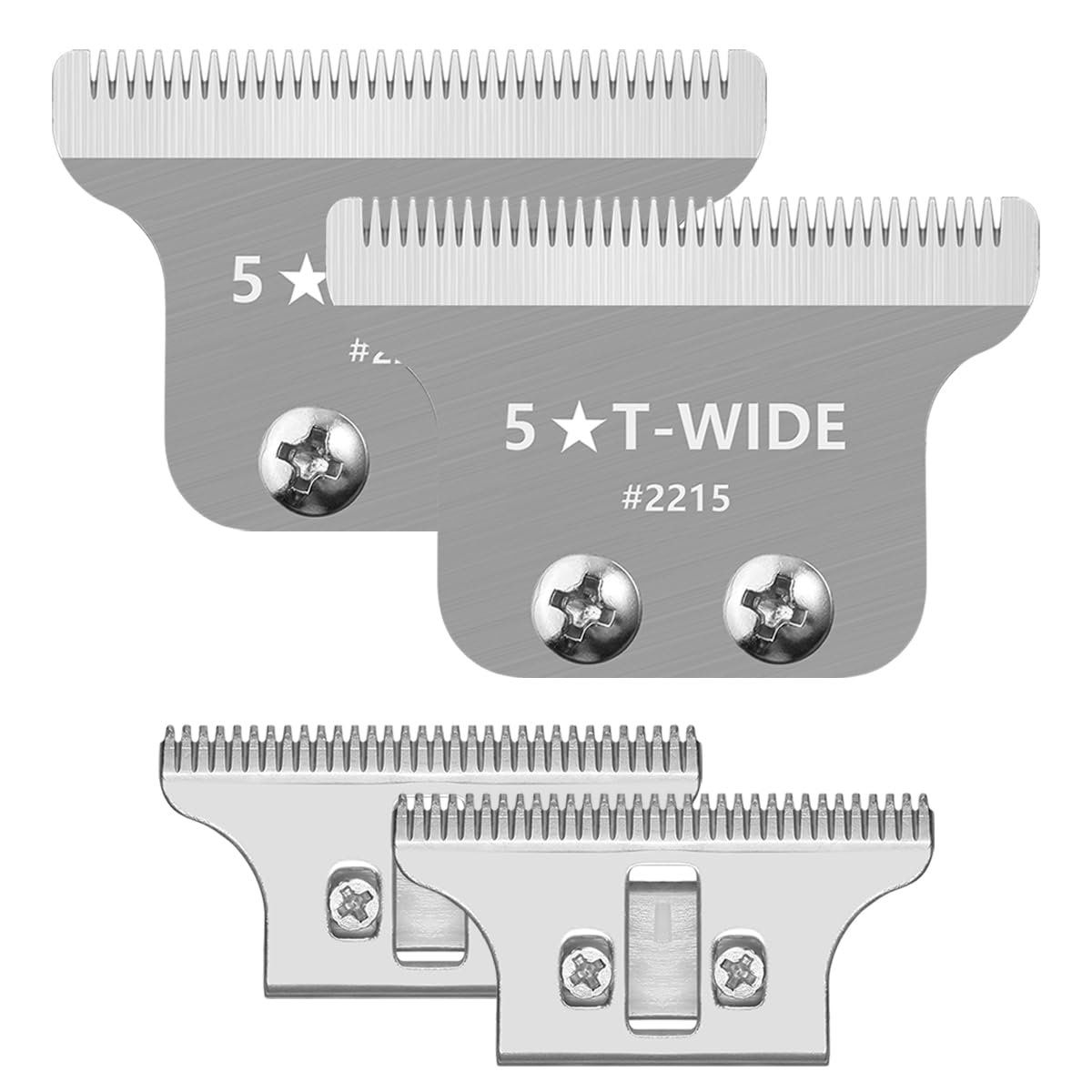 2 Pack 2215 Replacement T Wide Blades for Wahl 5 Star Detailer Li Trimmer 8081 and 8171 - Adjustable Stainless-steel Zero-Gap Trimmer Blade, Silver