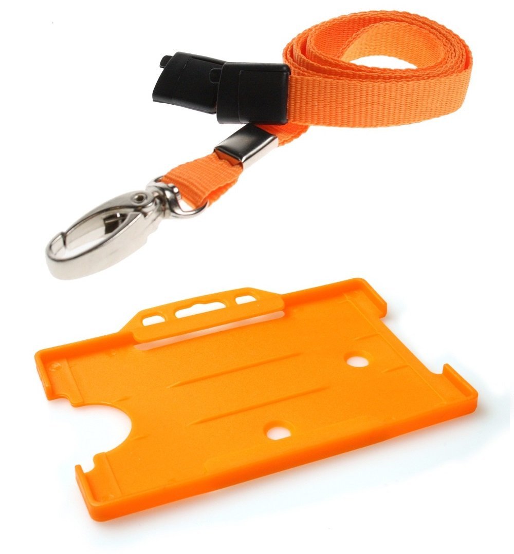 Identity-Plus Orange Lobster Clip Lanyard & Orange Landscape ID Card Holder (25)
