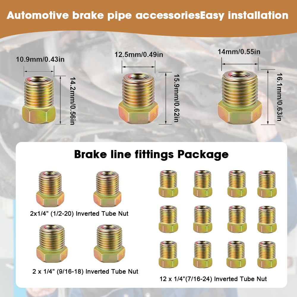 7,62m Tubo di Freno in Rame, Ø3/16" (4,75mm) con 16 Connessioni Linea del Freno in Acciaio Condotti Freni In Rame Kit di Linee Freno Generale Bobina Di Ricambio per Automobile