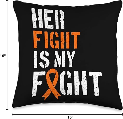 Miniatura 4 de Blood Cancer Awareness Month Orange Ribbon LP Almohada de apoyo de lucha contra la leucemia, 16 x 16 pulgadas, multicolor