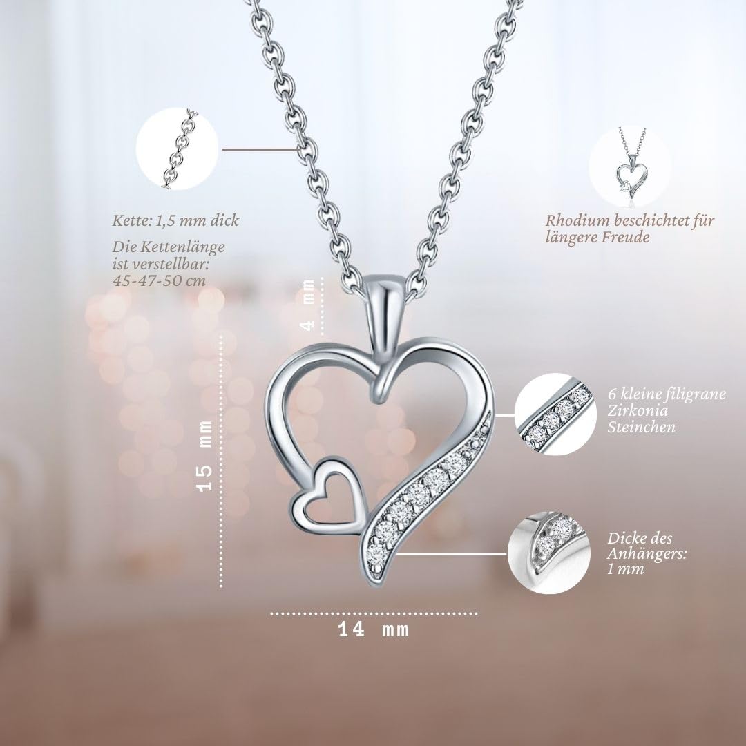 Herzkette Silber 925 / Gold vergoldet Halskette Damen *Ich Liebe Dich* Kette Silberkette mit Herzanhänger Schmuck nickelfrei Geschenke für Frauen Freundin Sie zum Geburtstag Hochzeitstag Jahrestag