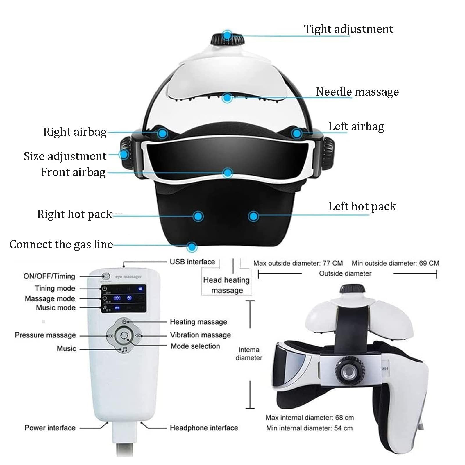 Masajeador De Cabeza Eléctrico Portátil Con Casco, Masajeador De Cuero Cabelludo, Para Aliviar Migrañas Con Aire, Masaje De Puntos Para Aliviar El Estrés Cerebral