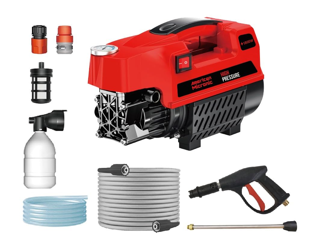 AMERICAN MICRONIC INSTRUMENTS-High Pressure Washer, 1800 Watts, 135 Bars, 6.5L/Min Flow Rate, 8 Meters Outlet Hose, Isi Marked 4 Meter Wire And Plug-Black And Red-image-29