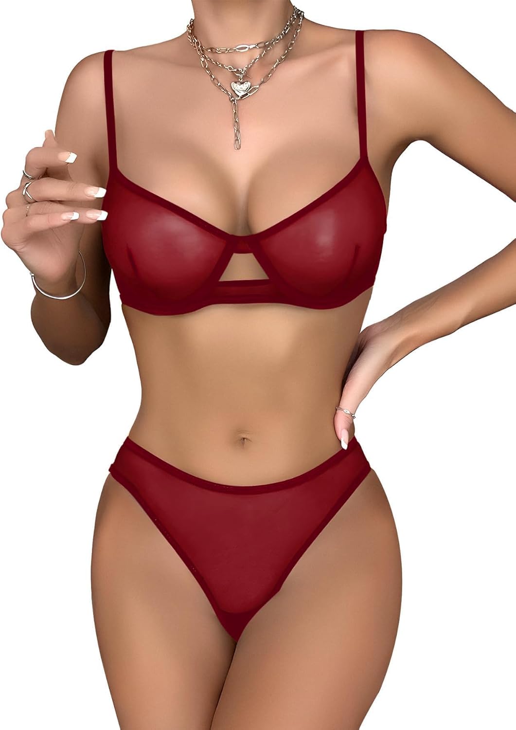 Lilosy Sexy Mesh Sheer Underwire Push Up Lingerie Set Lingerie Set