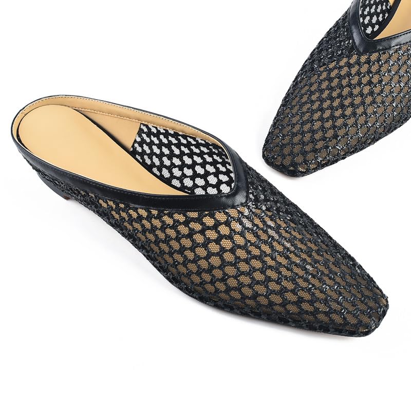 Image of Woven Mules for Women Slip on Comfortabke Metallic Slides Ladies Trendy Square Toe Hidden Wedge Mules