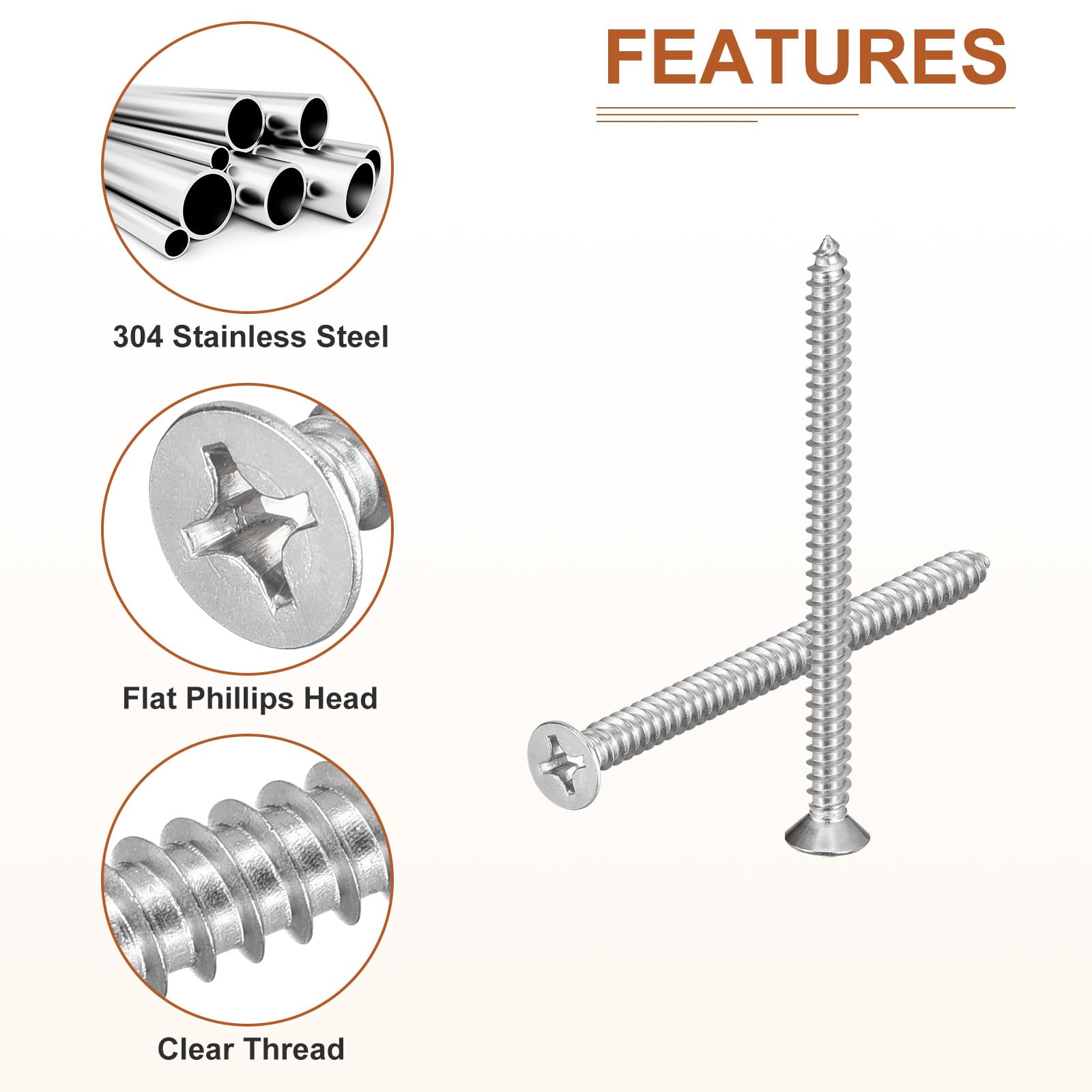 DTGN 25Pcs #12x3" Flat Head Wood Screws, 304 Stainless Steel Phillips Self Tapping Screws - Good for Woodworking Furniture - Silver - Image 4