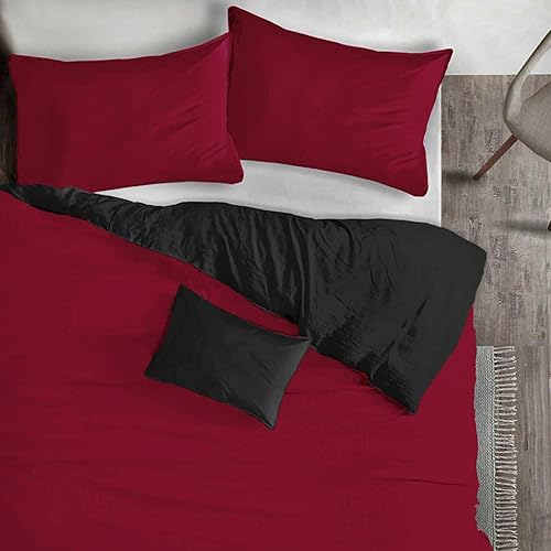 Miniatura 3 de ETDIFFE Juego de edredón de tamaño Queen negro y rojo, juego de ropa de cama suave de 3 piezas, edredón de microfibra ligero para todas las