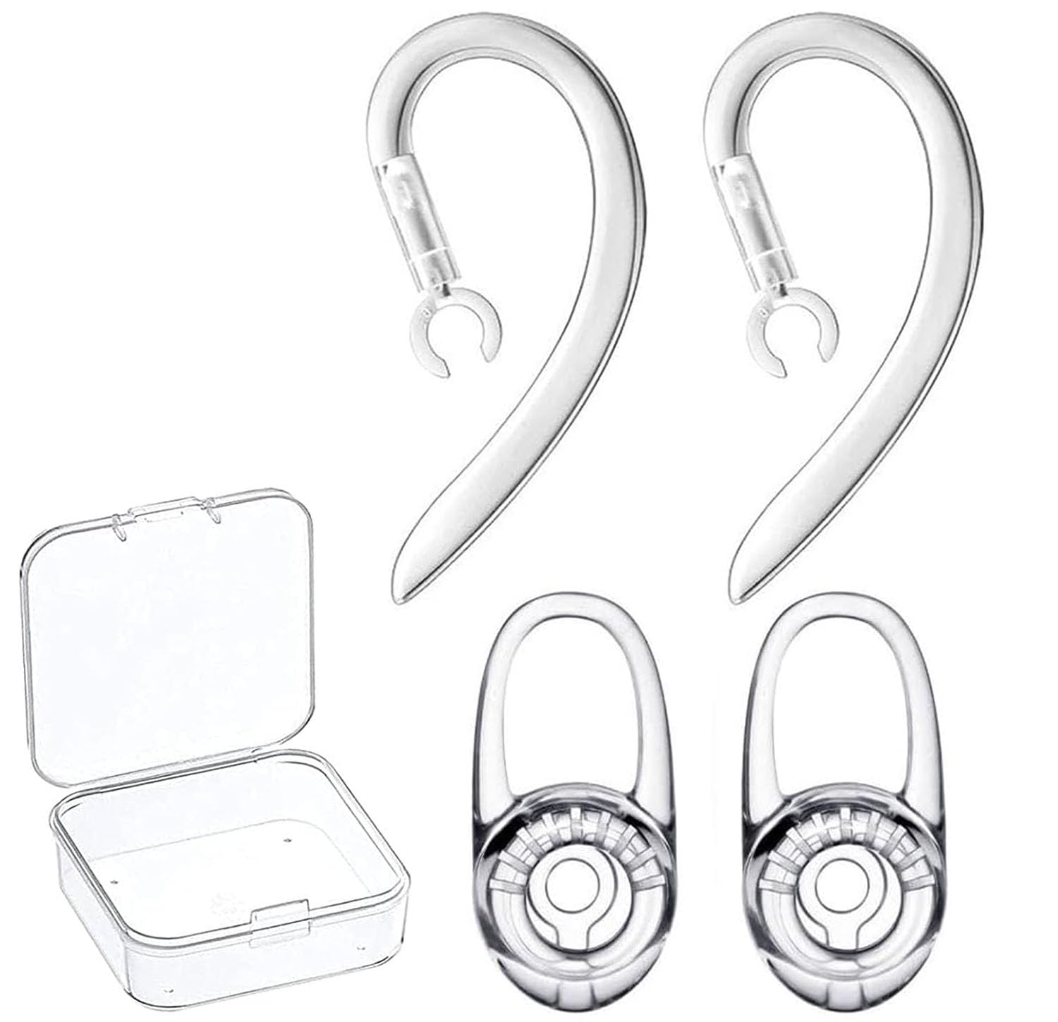 VSuRing イヤーフック イヤーピース シリコン製 360度回転 耳かけ型 落ち防止 PLANTRONICS Poly M70 Explorer 500 M90 QCY プラントロニクス ユニバーサル ワイヤレス Bluetooth イヤホン 等対応 6.0mm Mサイズ 各2個 収納ケース付 (透明)