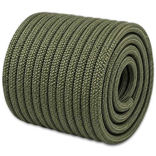 YUZENET Braided Polyester Arborist Rope (3/8 inch X 100 feet) High Strength Bull Rope for Tree Work Truck Securing Camping Swing, ArmyGreen