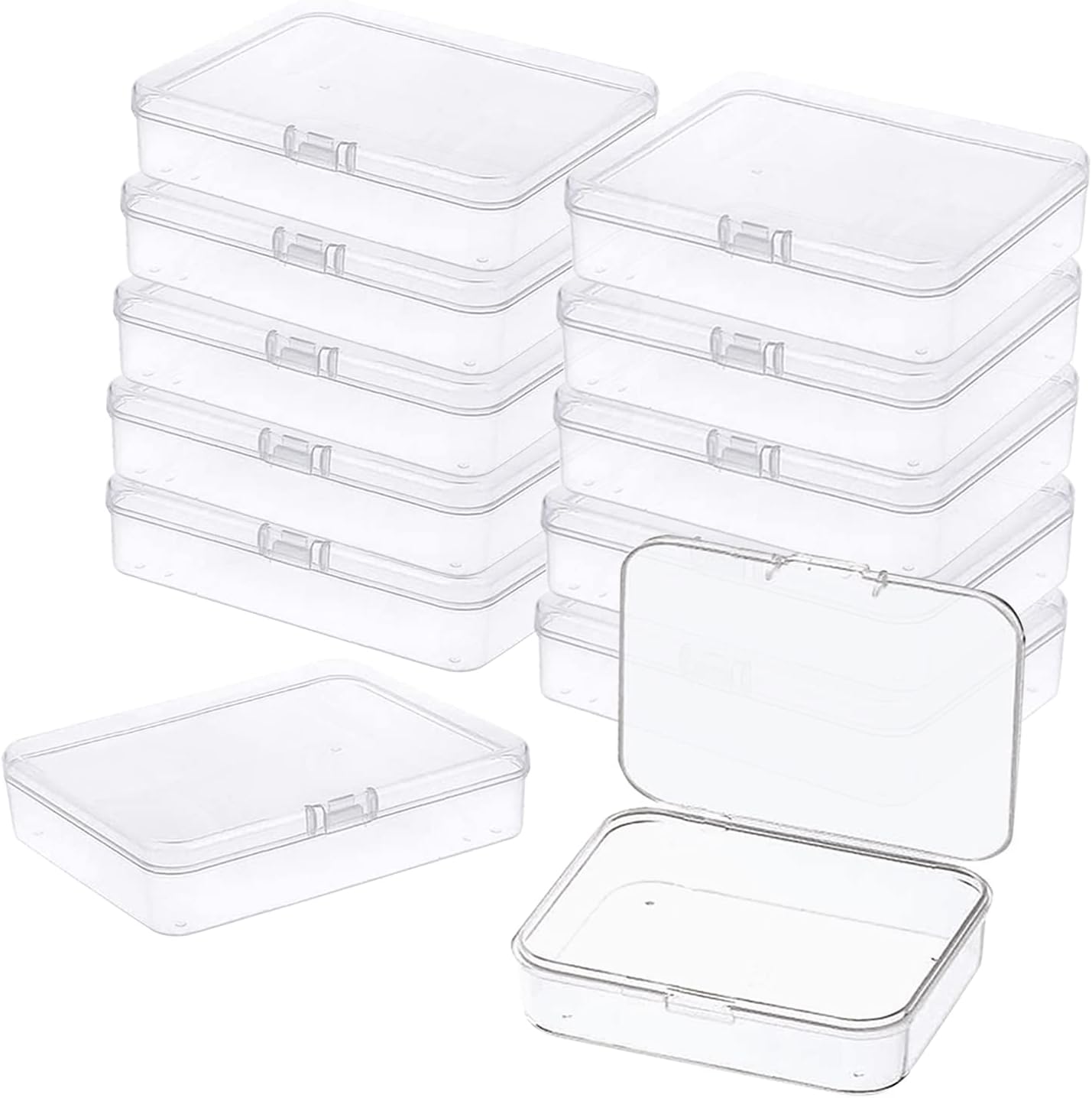 Rectangle Storage Containers Box with Lid, 3.5x2.36 Inches Mini Clear Box for Collecting Small Items, Beads, Game Pieces, Business Cards, Crafts Accessories, Pack of 12
