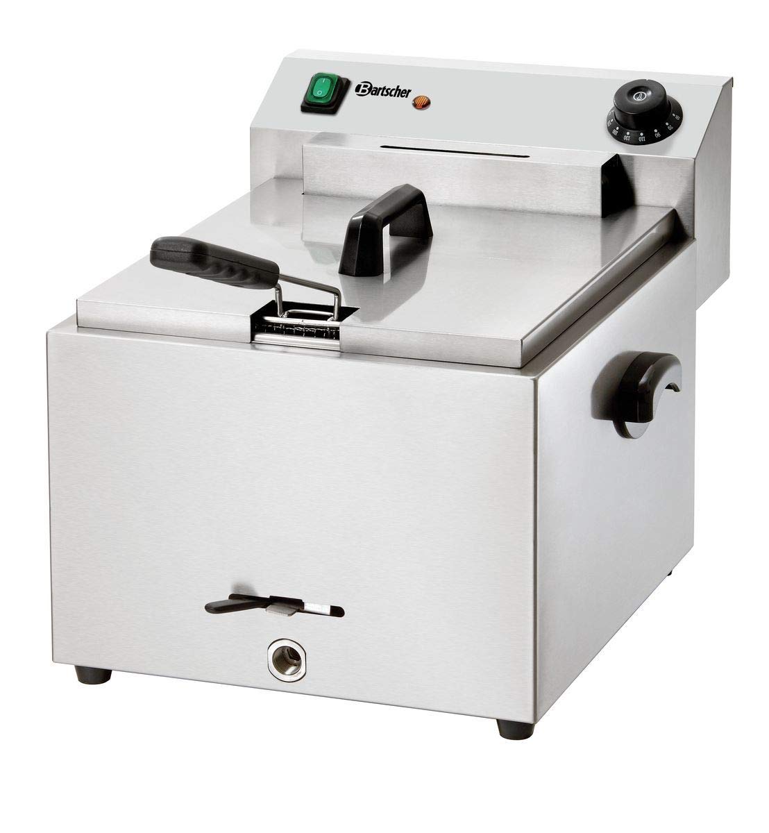 Bartscher Fritteuse IMBISS PRO – Elektro Tischgerät 11 l Becken aus Chromnickelstahl, mit Ablasshahn, herausnehmbarem Heizelement und Deckel