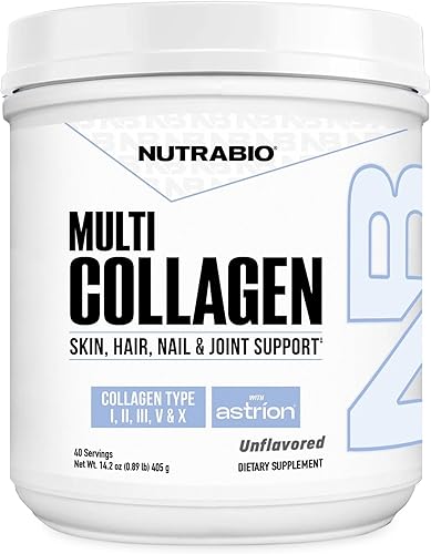 NutraBio Polvo de colágeno múltiple, péptidos de colágeno hidrolizados para cabello y piel brillantes, polvo de colágeno para mujeres y hombres, 40