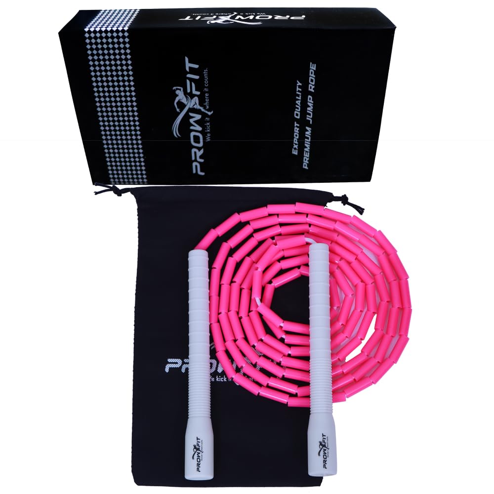 Prow-FIT Freestyle Unbreakable Long Handle Soft Shatterproof Beads 1Inch Beaded Jump Rope, Skipping Rope Adult. (10 Ft) (Pink - White handle) (B0CZTLFXPV) Amazon Price History, Amazon Price Tracker