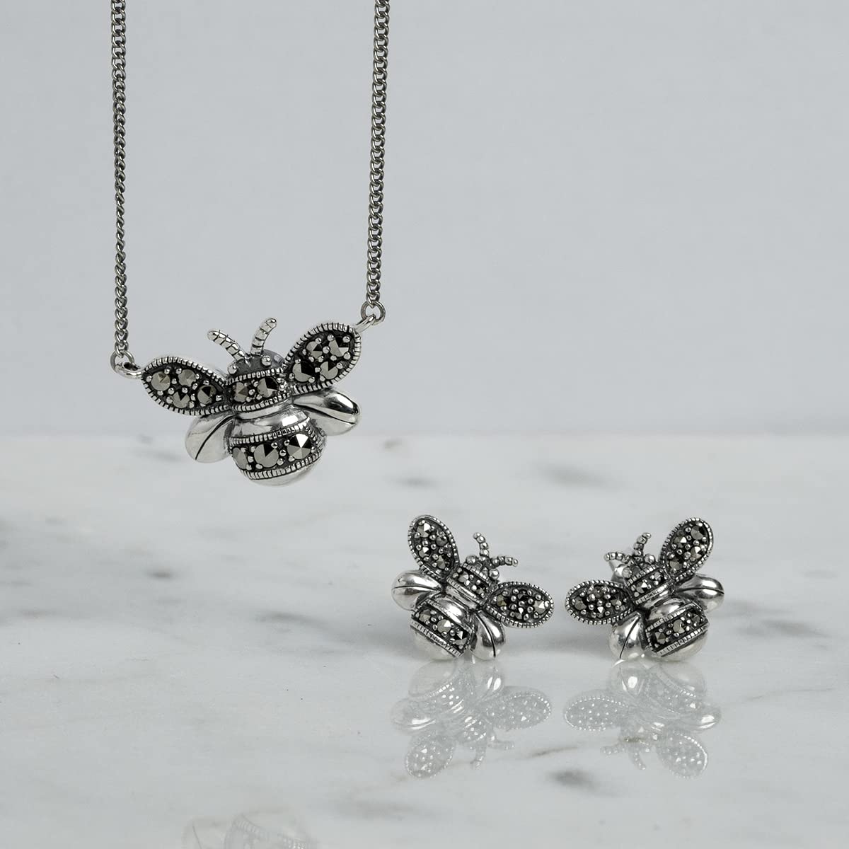 Esse Marcasite 214E7317-01 - Pendientes de plata de ley con marcasita